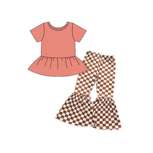 Baby Girls Clothes Coral Tunic Tops Checkered Bell Pants Preorder GSPO1716