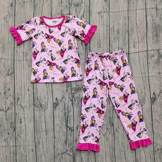 Baby Girls Pink Cartoon Girls Top Ruffle Pants Pajamas Sets Preorder 10.25