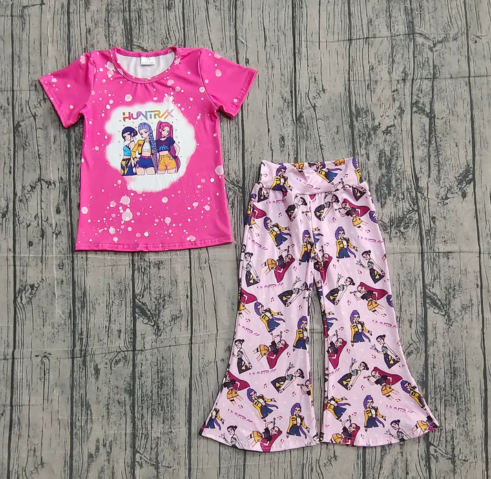 Baby Girls Pink Cartoon Girls Top Bell Bottom Pants Clothes Sets Preorder 10.25