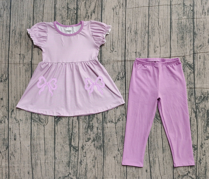 Baby Girls Lavender Stripe Bows Tunic Leggings Pant Clothes Sets Preorder GSPO2153 11.15