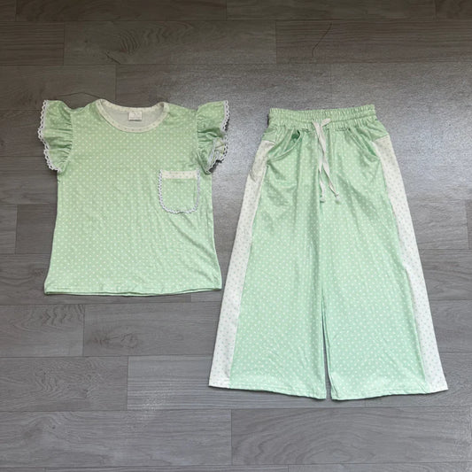 Baby Girls Green Polka Dots Pocket Top Flare Pant Clothes Sets Preorder GSPO2332