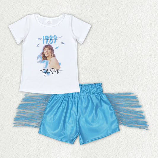 Baby Girls Clothes Short Sleeve Shirts Tops Leather Tassel Shorts Sets GSSO0984