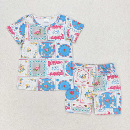 Sibling Baby Girls Short Sleeve Colorful Flowers Top Shorts Summer Clothes Sets
