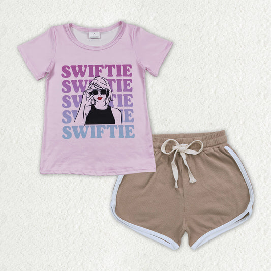 Baby Girls Clothes Purple Shirt Top Brown Shorts Clothes Sets GSSO1312