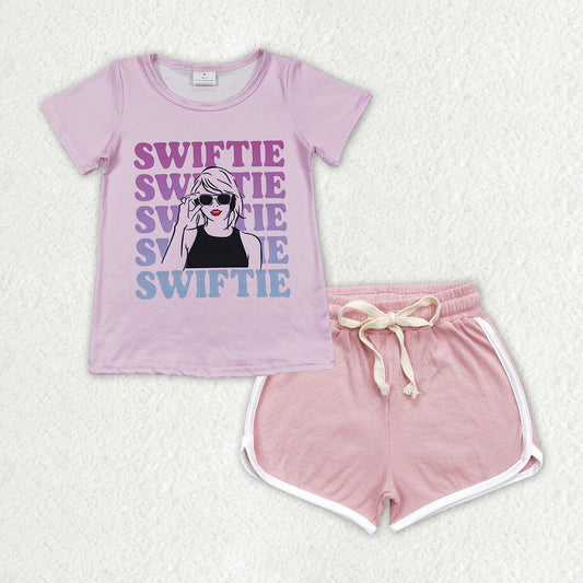 Baby Girls Clothes Purple Singer Shirt Top Pink Shorts Clothes Sets GSSO1314