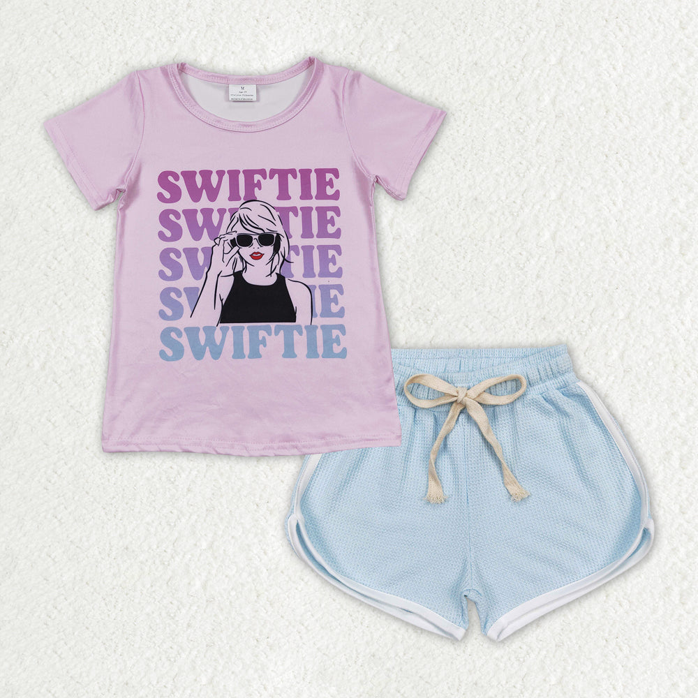 Baby Girls Clothes Purple Singer Shirt Top Blue Shorts Clothes Sets GSSO1315