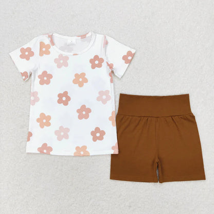 Sibling Baby Girls Short Sleeve Colorful Flowers Top Shorts Summer Clothes Sets