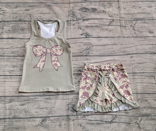 Baby Girls Clothes Dark Green Bows Vest Ruffle Shorts Clothes Sets Preorder GSSO1629 5.16