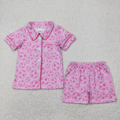 Sibling Baby Girls Footballs Skirt Short Yoga Active Clothes Set Button Short Team Pajamas Sets