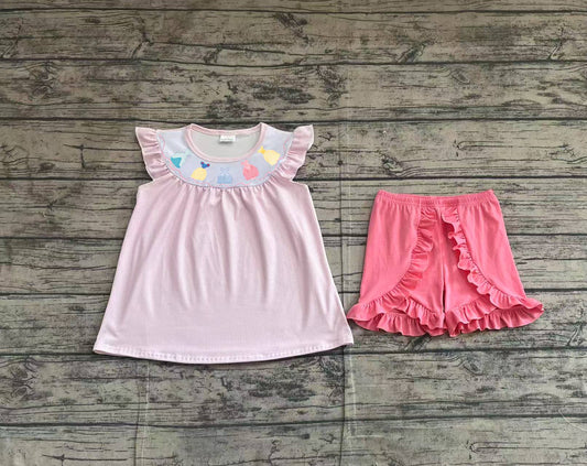 Baby Girls Clothes Pink Princess Embroidery Tunic Top Ruffle Shorts Clothes Sets Preorder GSSO2125 3.3