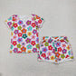 Sibling Baby Girls Short Sleeve Colorful Flowers Cactus Top Shorts Pajamas Clothes Sets
