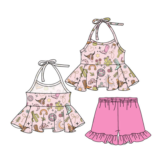 Baby Girls Clothes Pink Strap Boots Cactus Tunic Ruffle Short Clothes Set Preorder GSSO2324 3.3