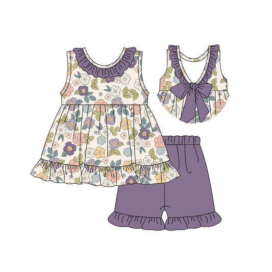 Baby Girls Clothes Purple Sleeveless Floral Tunic Ruffle Short Set Preorder GSSO2325 3.3