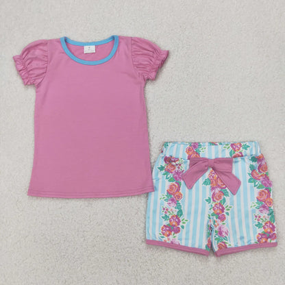 Sibling Baby Girls Short Sleeve Colorful Flowers Top Shorts Summer Clothes Sets