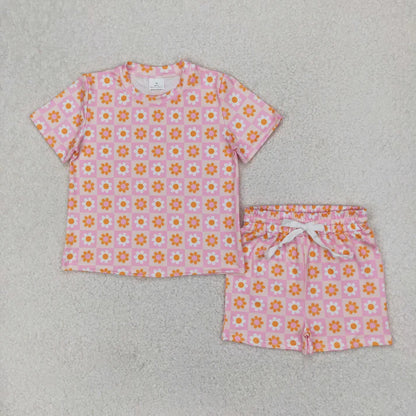 Sibling Baby Girls Colorful Flowers Butterfly Top Short Slouchy Clothes Sets