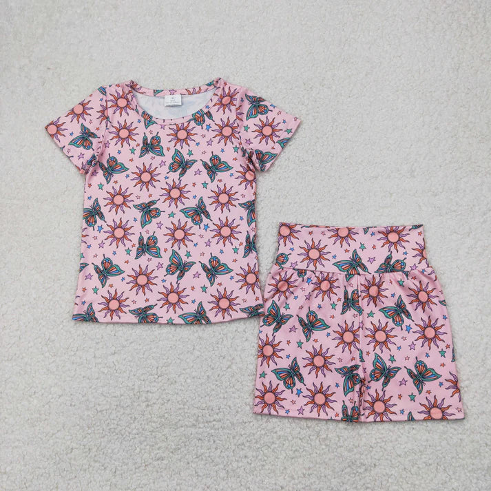 Sibling Baby Girls Short Sleeve Colorful Flowers Top Shorts Summer Clothes Sets