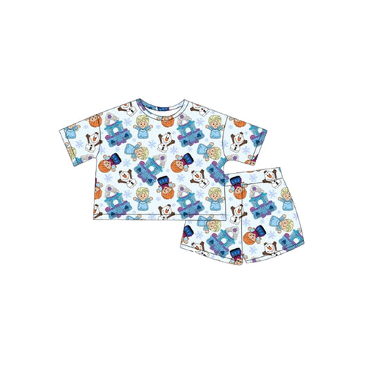 Baby Girls Clothes Blue Short Sleeves Snowmen Kids Top Short Pajamas Set Preorder GSSO2456 3.17