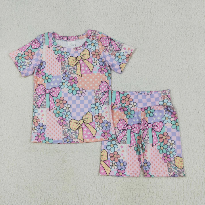 Sibling Baby Girls Short Sleeve Colorful Flowers Top Shorts Summer Clothes Sets