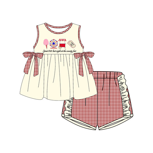 Baby Girls Clothes Ice Cream Store Bows Tunic Red Plaid Ruffle Short Set Preorder GSSO2518 3.22