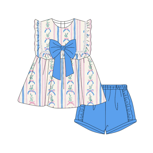 Baby Girls Clothes Sleeveless Floral Stripe Tunic Blue Ruffle Short Set Preorder GSSO2533 3.27