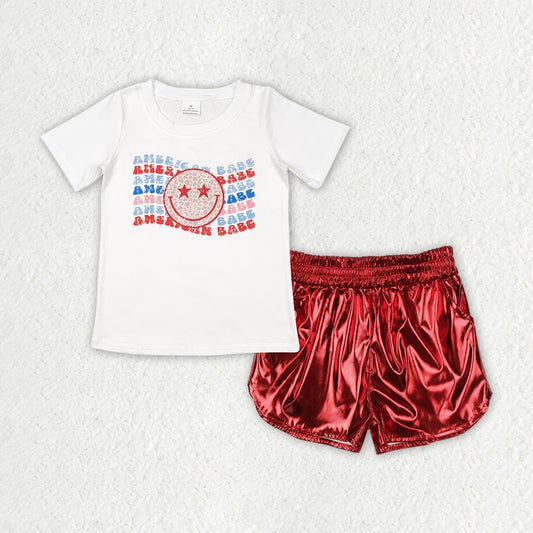 Baby Girls Clothes American Babe Tops Red Leather Shorts Sets GSSO2547