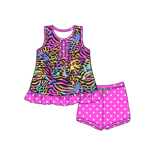 Baby Girls Clothes Sleeveless Colorful Stripe Button Tunic Tops Polka Dots Shorts Sets Preorder GSSO2565 4.3