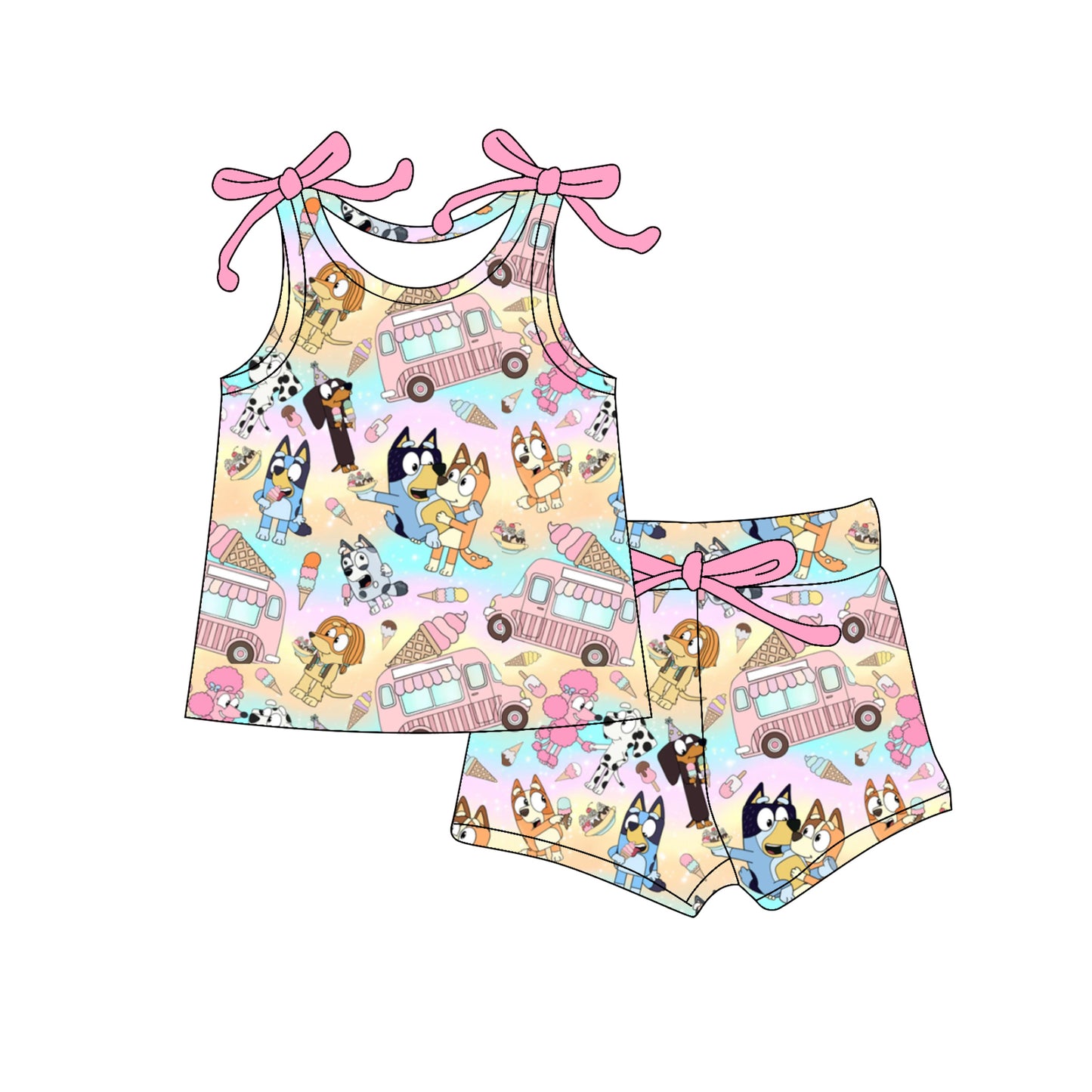 Baby Girls Clothes Pink Bows Sleeveless Cartoon Dogs Ice Cream Top Short Set Preorder GSSO2574 4.4