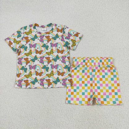 Sibling Baby Girls Colorful Flowers Butterfly Top Short Slouchy Clothes Sets