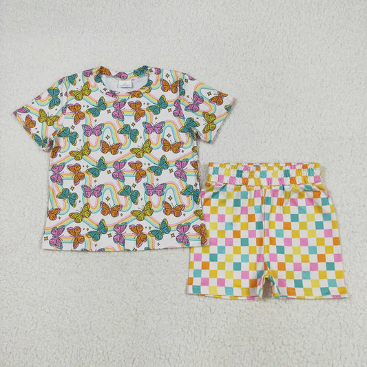 Sibling Baby Girls Colorful Flowers Butterfly Top Short Slouchy Clothes Sets