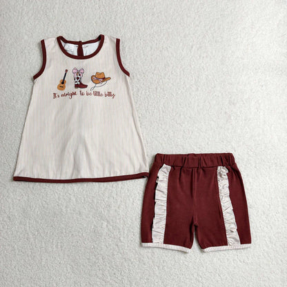 Sibling Baby Kids It's Alright to Be Little Bitty Stripe Top Short Western Clothes Set Rompers