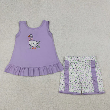 Sibling Baby Girls Embroidery Floral Goose Tunic Ruffle Bummies Shorts Clothes Set Dresses