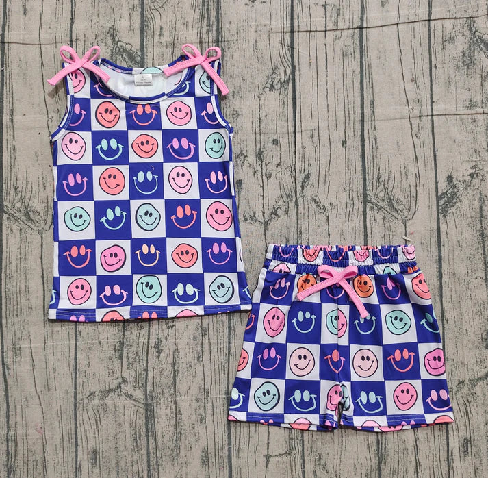Baby Girls Colorful Smiles Checked Top Pockets Shorts Clothes Sets Preorder GSSO2831 11.15