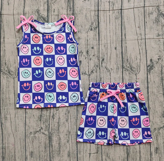 Baby Girls Colorful Smiles Checked Top Pockets Shorts Clothes Sets Preorder GSSO2831 11.15