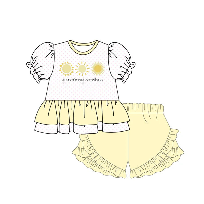 Baby Girls Polka Dots You are My Sunshine Tunic Ruffle Shorts Clothes Sets Preorder 11.20