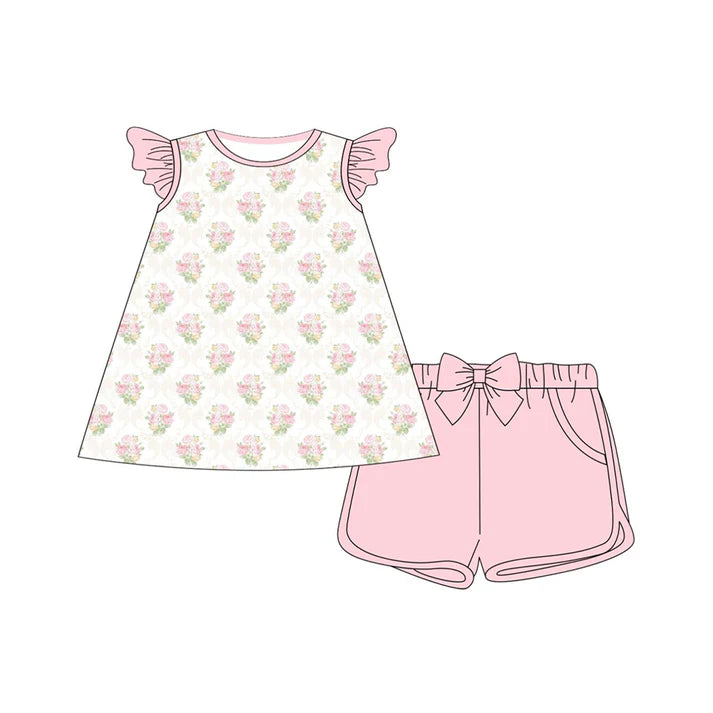 Baby Girls Flowers Checked Tunic Pockets Shorts Clothes Sets Preorder 11.20
