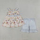 Sibling Baby Girls Pigs Cows Tunic Checked Ruffle Short Farm Clothes Set Rompers