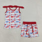 Sibling Baby Girls Flag Flower Bows Checked Pockets Short 4th of July Clothes Set Active Dresses