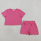 Sibling Baby Girls Short Sleeve Shirts Top Pockets Short Scallop Clothes Sets