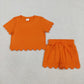 Sibling Baby Girls Short Sleeve Shirts Top Pockets Short Scallop Clothes Sets
