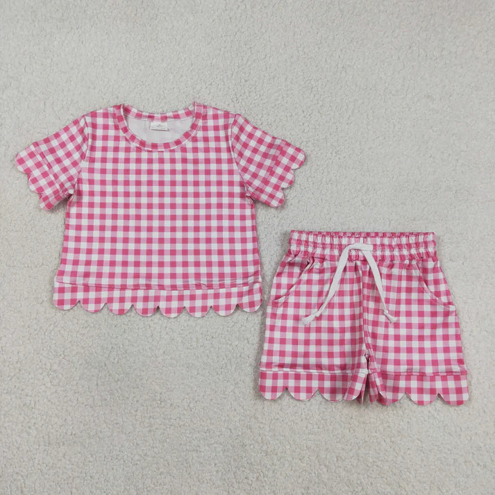 Sibling Baby Girls Short Sleeve Shirts Top Pockets Short Scallop Clothes Sets