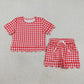 Sibling Baby Girls Colorful Checked Scallop Shirts Top Pockets Short Pajamas Clothes Sets