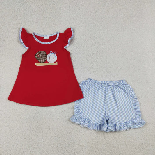 Sibling Baby Boys Girls Embroidery Baseballs Top Short Team Clothes Sets