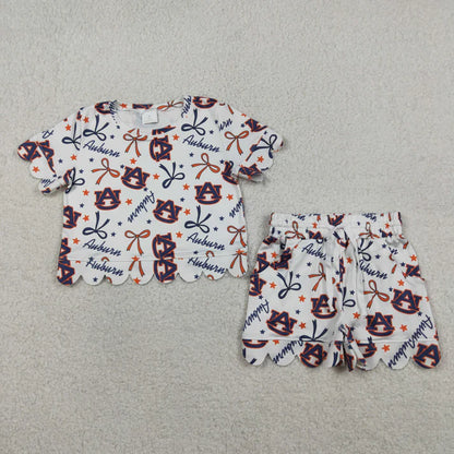 Sibling Baby Girls Bows Team Top Pockets Short Scallop Clothes Sets