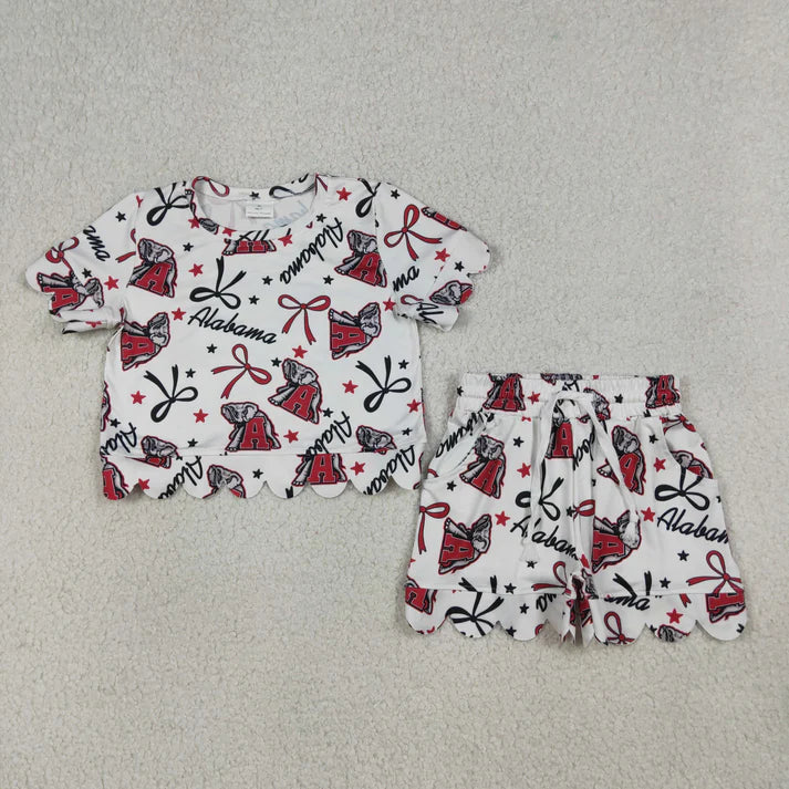 Sibling Baby Girls Bows Team Top Pockets Short Scallop Clothes Sets