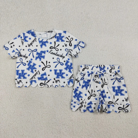 Sibling Baby Girls Bows Team Top Pockets Short Scallop Clothes Sets