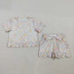 Sibling Baby Girls Colorful Flowers Top Pockets Short Scallop Clothes Sets