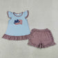 Sibling Baby Boys Girls Embroidery Dog Bows Flags Top Short 4th of July Clothes Sets