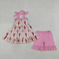 Sibling Baby Girls Crayfishes Bows Checked Tunic Ruffle Short Clothes Set Dress Rompers