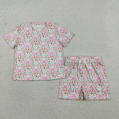 Sibling Baby Girls Colorful Flowers Butterfly Top Short Slouchy Clothes Sets