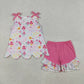 Sibling Baby Girls Colorful Flowers Scallop Tunic Ruffle Short Clothes Sets